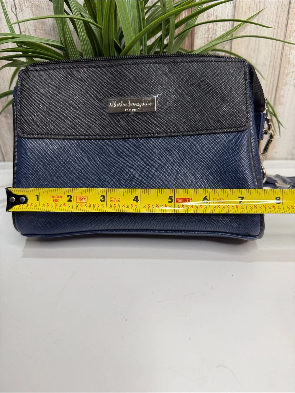 Salvatore Ferragamo Navy and Black Leather Cosmetic/Toiletry Travel Wristlet